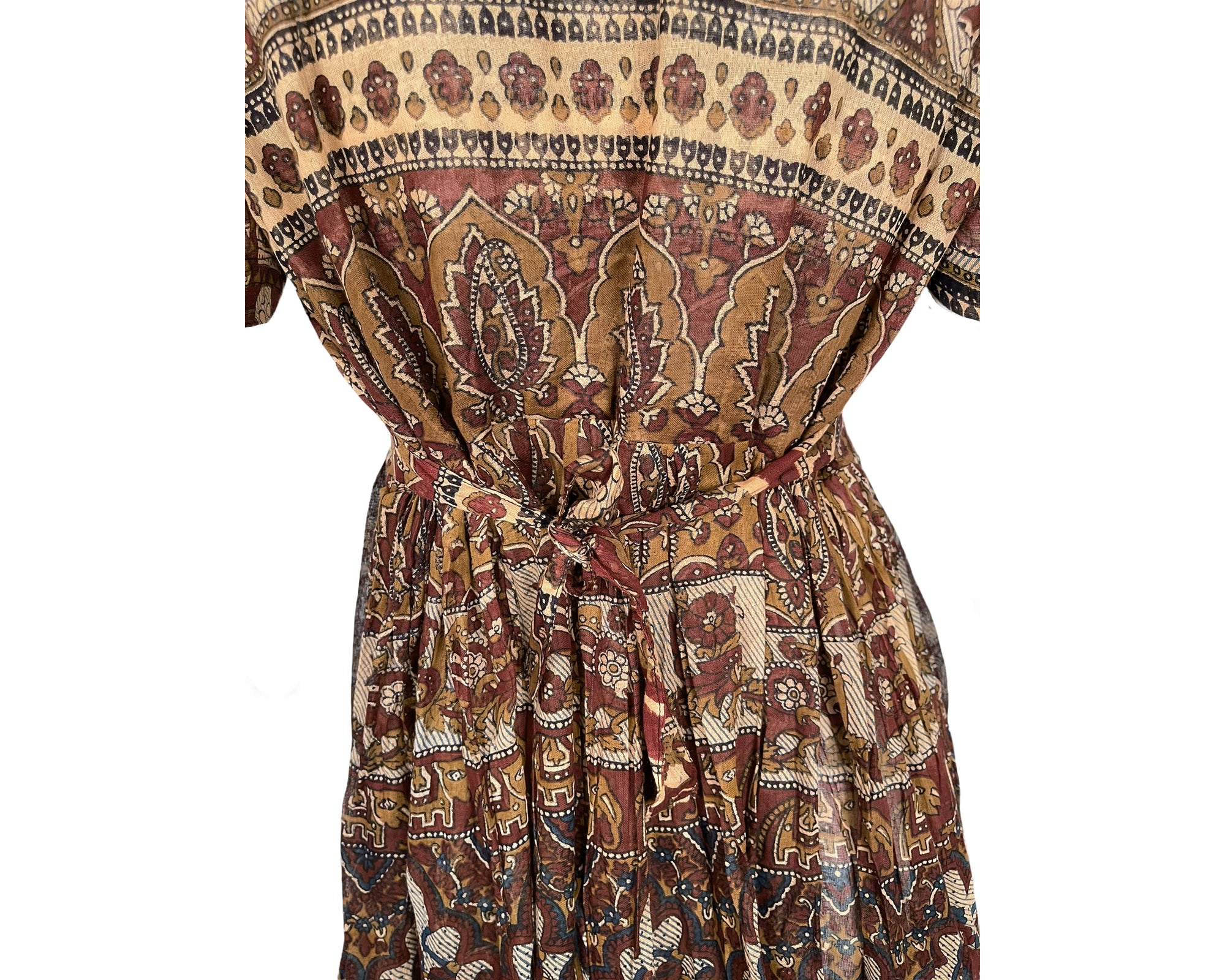 Vintage 1970s Indian Gauze Cotton Dress Elephant Print NOS
