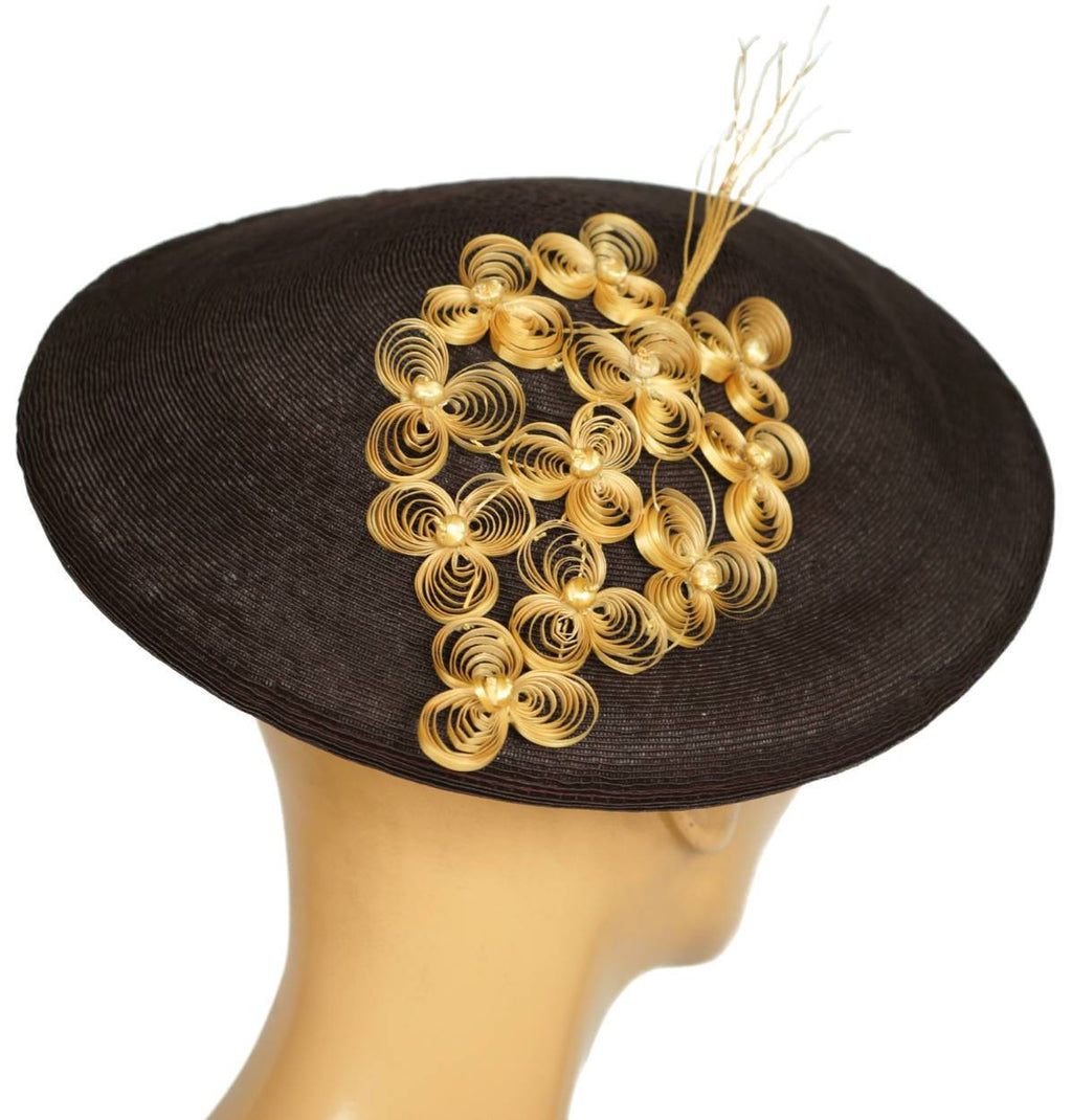 Vintage 1930s 40s Ladies Brown Straw Beret Hat Flore Deschamps Montreal Small - Poppy's Vintage Clothing