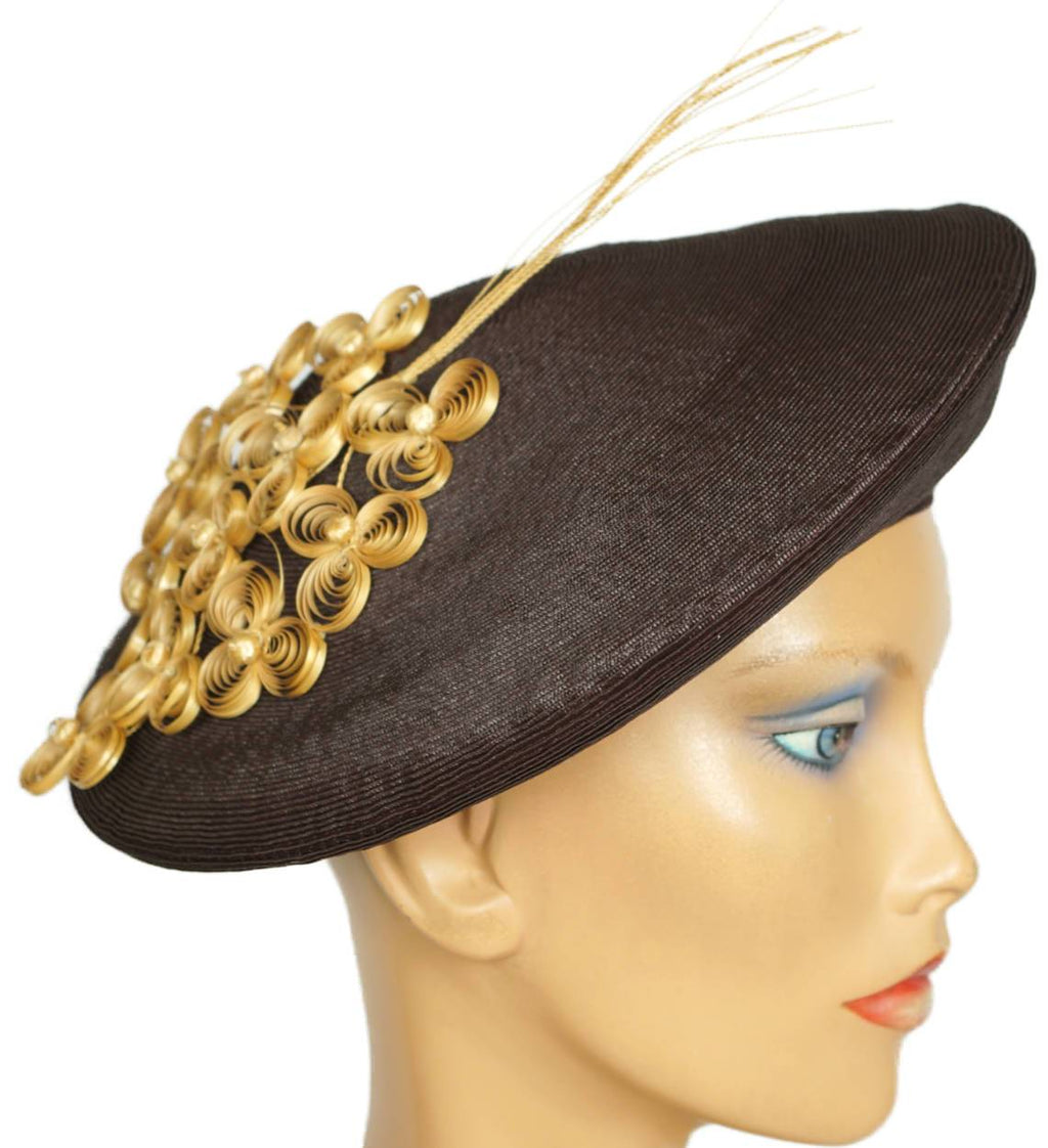 Vintage 1930s 40s Ladies Brown Straw Beret Hat Flore Deschamps Montreal Small - Poppy's Vintage Clothing