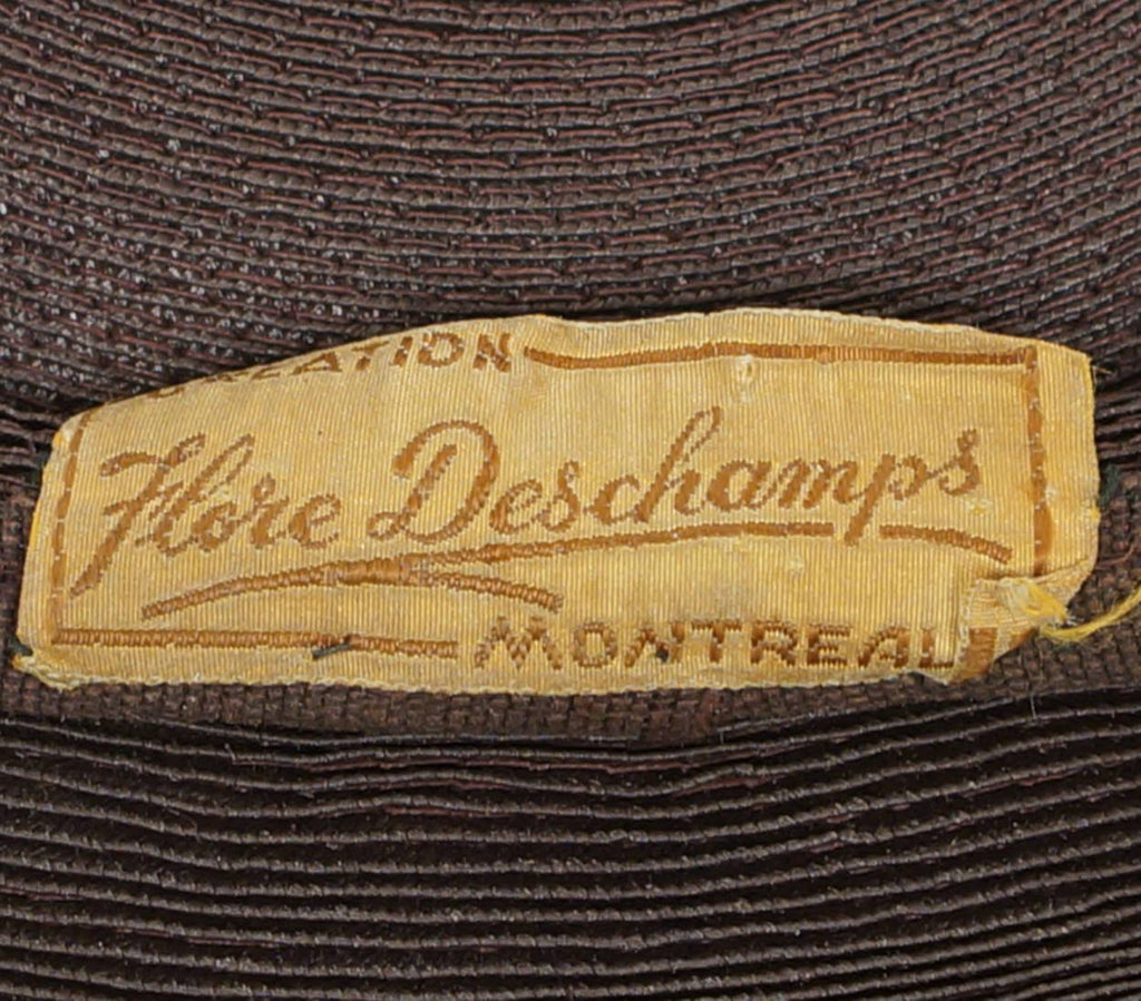Vintage 1930s 40s Ladies Brown Straw Beret Hat Flore Deschamps Montreal Small - Poppy's Vintage Clothing