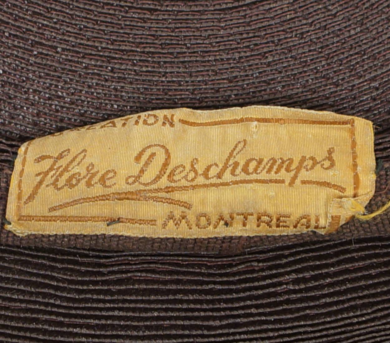 Vintage 1930s 40s Ladies Brown Straw Beret Hat Flore Deschamps Montreal Small - Poppy's Vintage Clothing