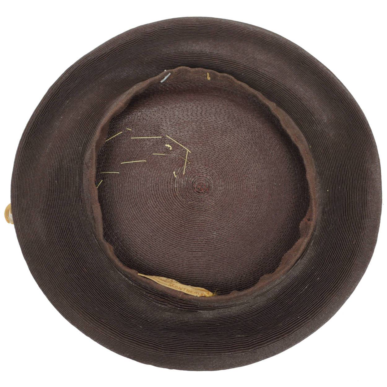 Vintage 1930s 40s Ladies Brown Straw Beret Hat Flore Deschamps Montreal Small - Poppy's Vintage Clothing