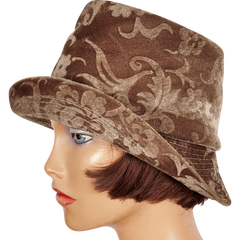 Vintage 1960s Bucket Hat Brown Devore Velvet - Ladies Size M 7 - Poppy's Vintage Clothing