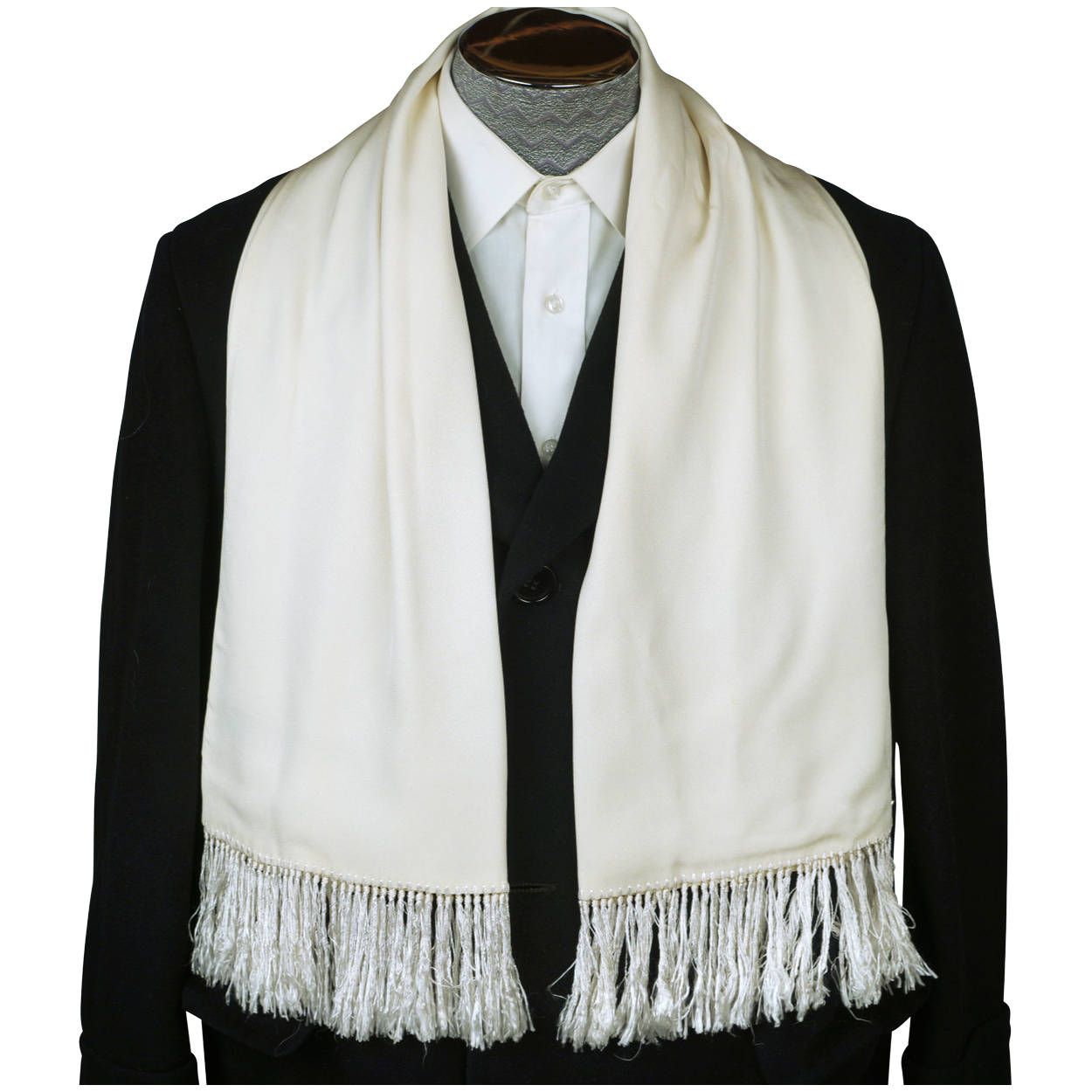 Vintage Fringed Opera Scarf White Crepe Mens Foulard Bruck