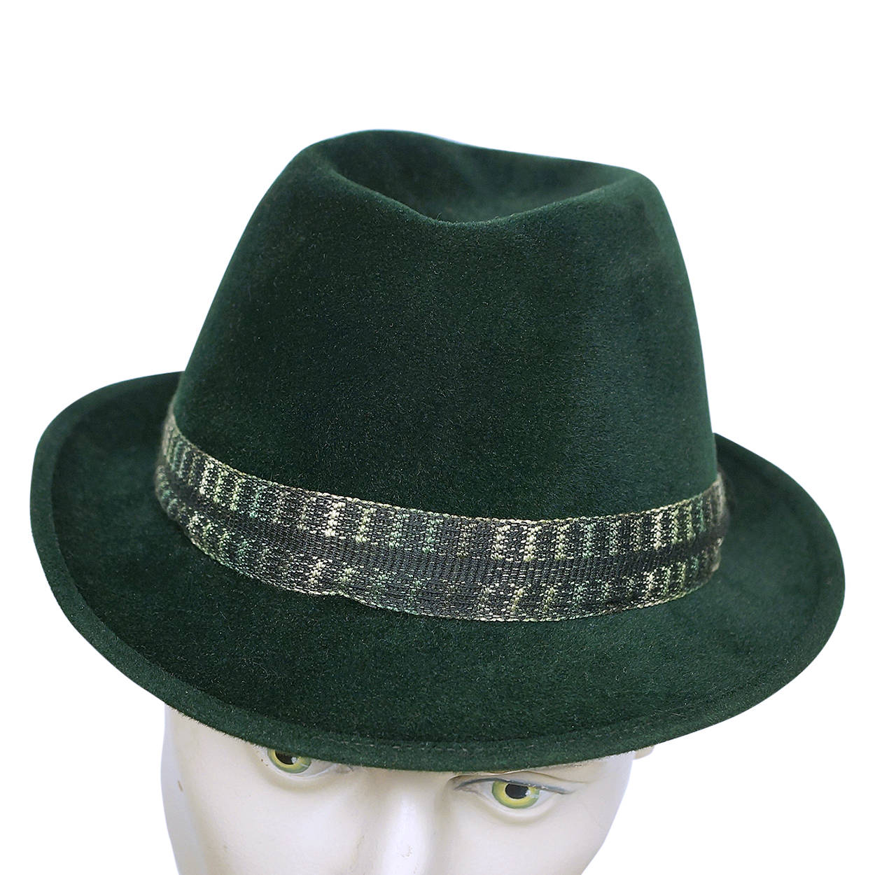 Vintage 1960s Mens Fedora Hat Custom Made Buckley Montreal Green Velour Size M - Poppy's Vintage Clothing