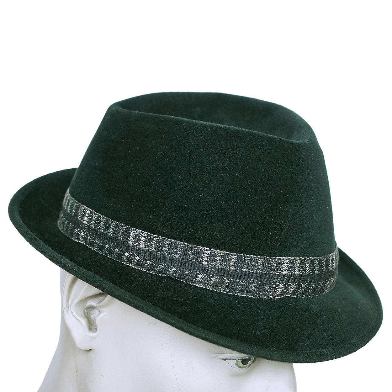 Vintage 1960s Mens Fedora Hat Custom Made Buckley Montreal Green Velour Size M - Poppy's Vintage Clothing