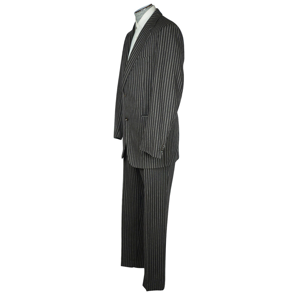Burberry London Mens Pinstripe Suit Black Wool with Grey Stripes Size 42 Tall - Poppy's Vintage Clothing