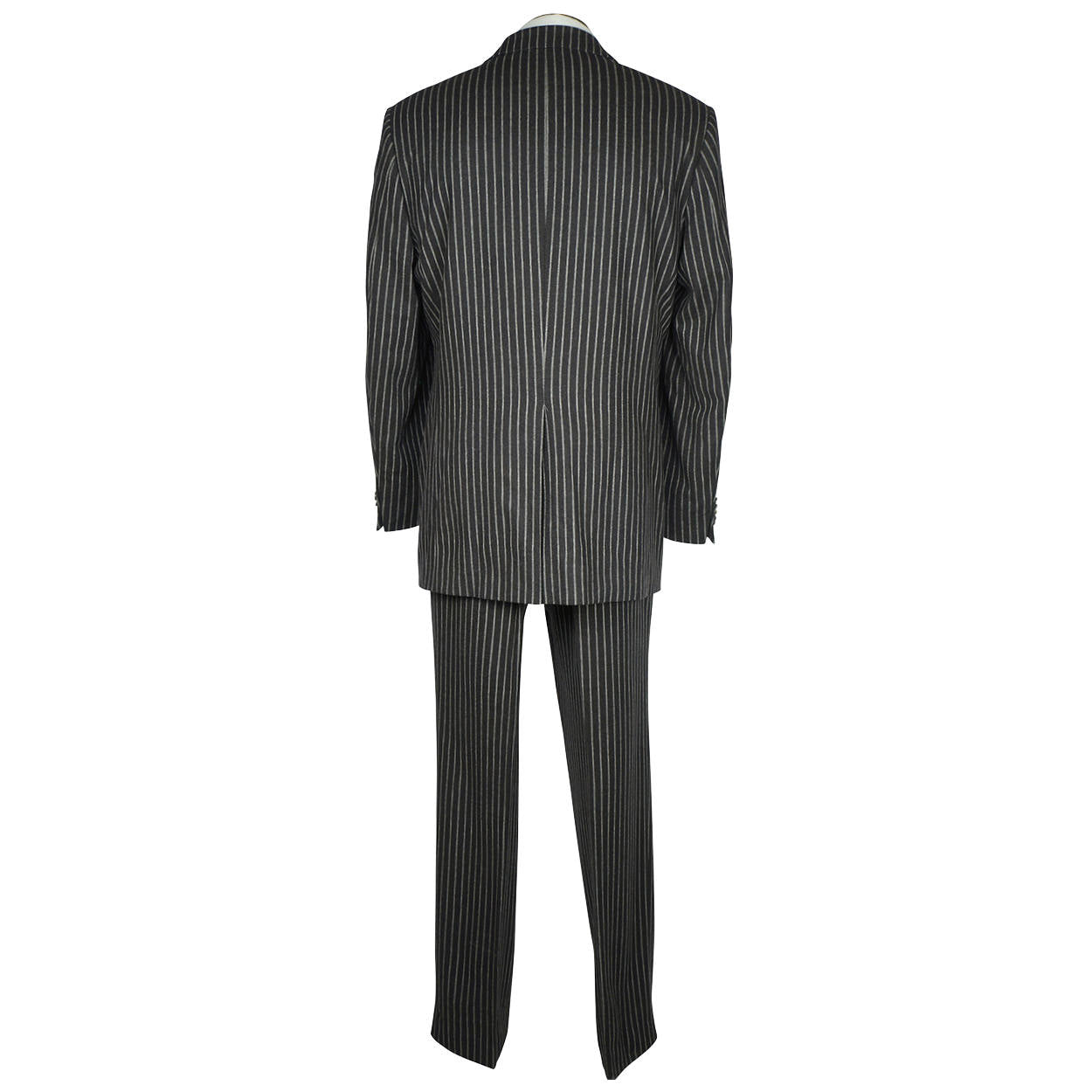 Burberry London Mens Pinstripe Suit Black Wool with Grey Stripes