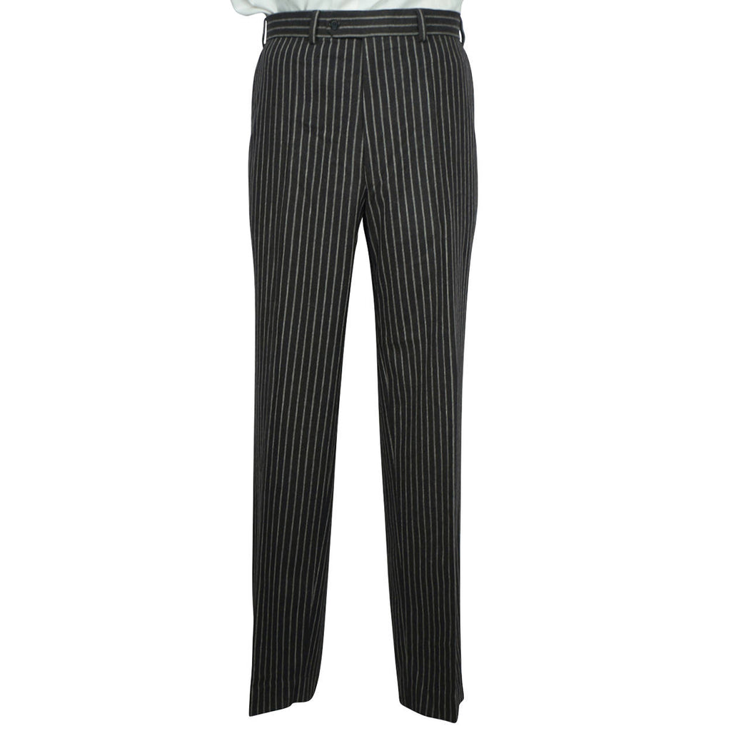 Burberry London Mens Pinstripe Suit Black Wool with Grey Stripes Size 42 Tall - Poppy's Vintage Clothing