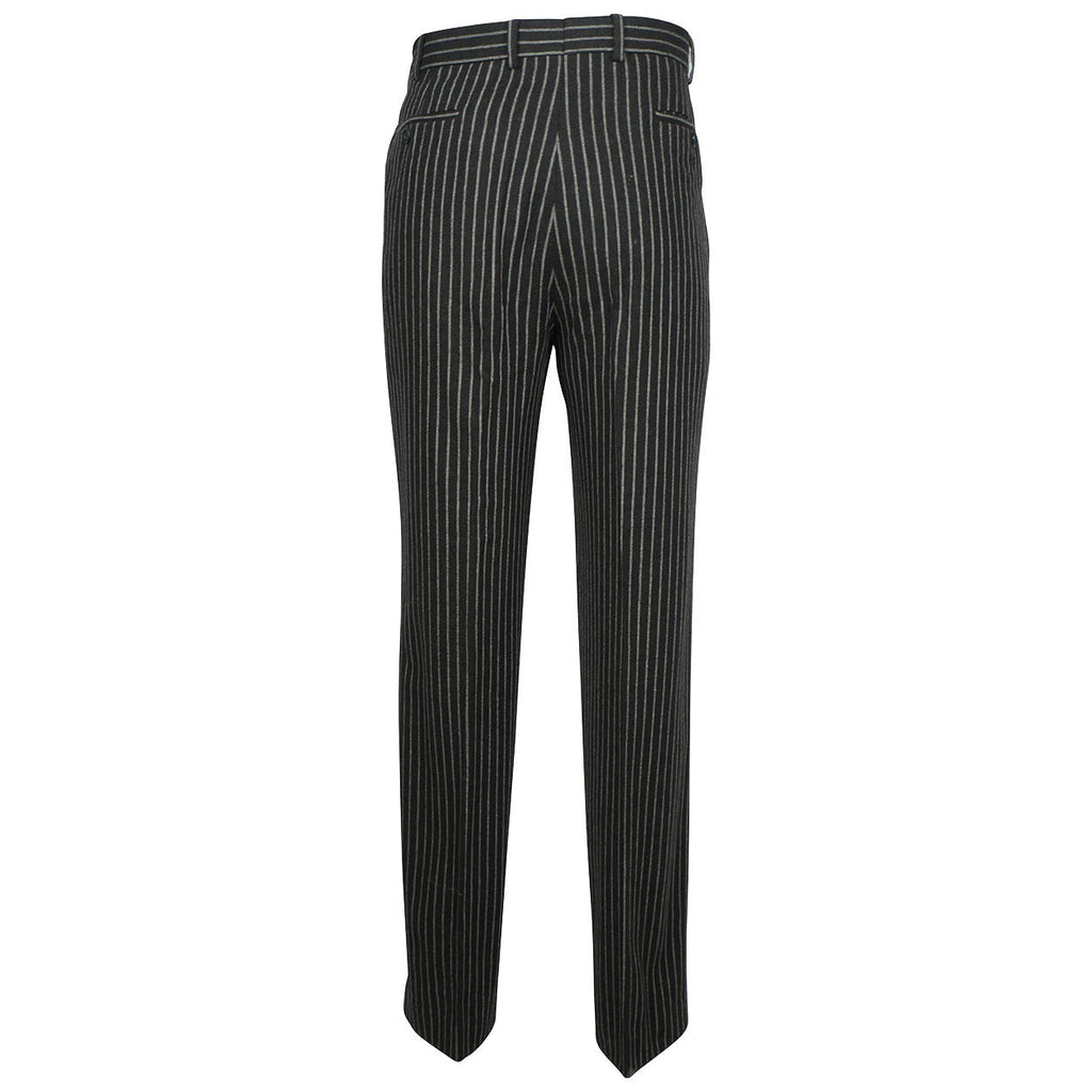 Burberry London Mens Pinstripe Suit Black Wool with Grey Stripes Size 42 Tall - Poppy's Vintage Clothing