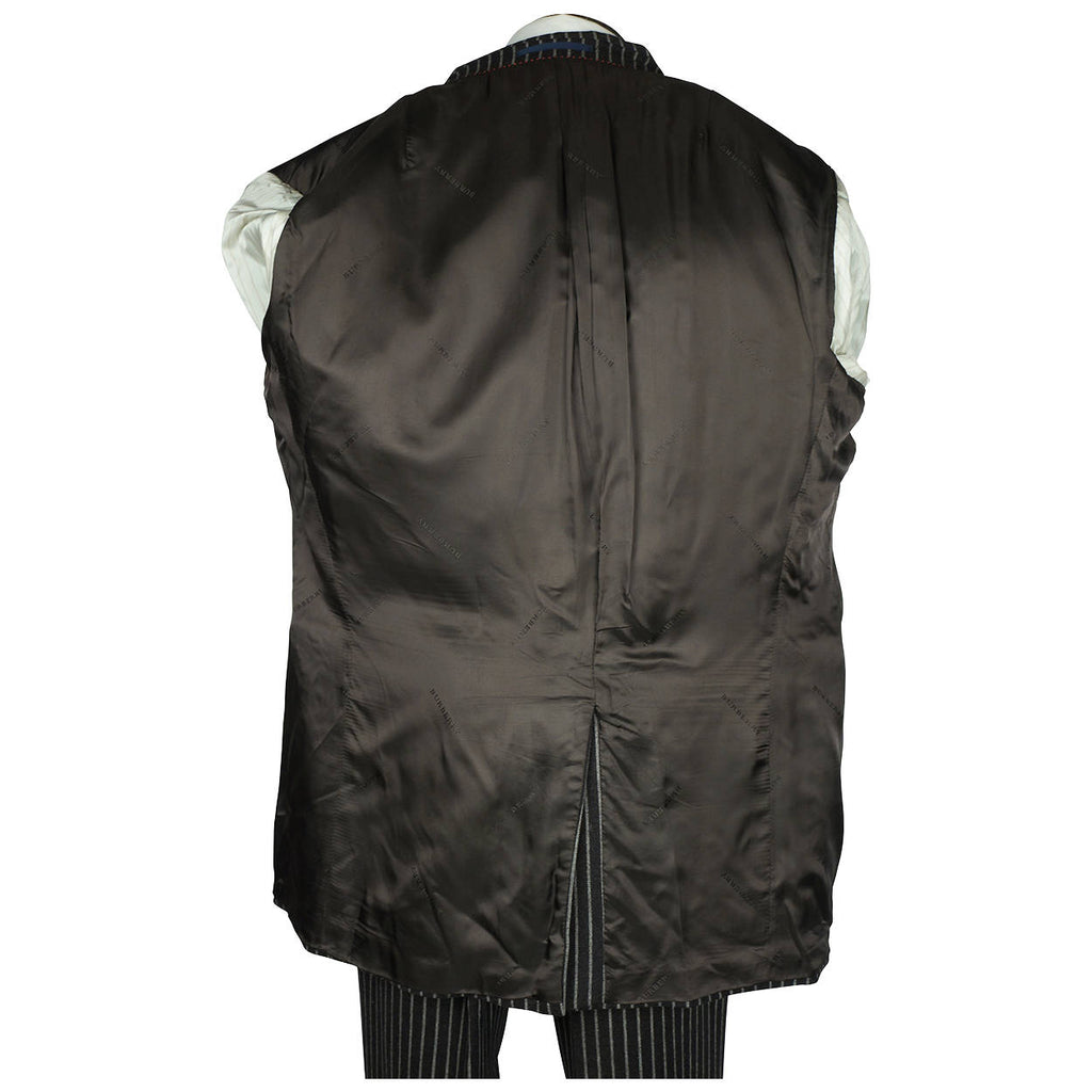 Burberry London Mens Pinstripe Suit Black Wool with Grey Stripes Size 42 Tall - Poppy's Vintage Clothing