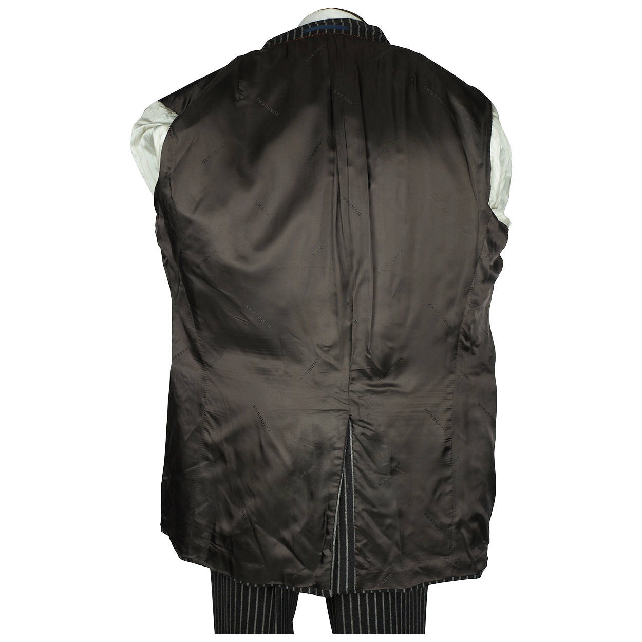 Burberry London Mens Pinstripe Suit Black Wool with Grey Stripes Size 42 Tall - Poppy's Vintage Clothing