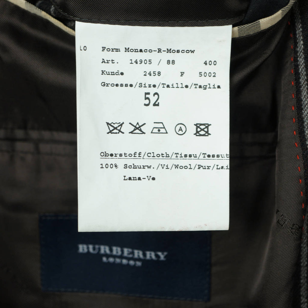 Burberry London Mens Pinstripe Suit Black Wool with Grey Stripes Size 42 Tall - Poppy's Vintage Clothing