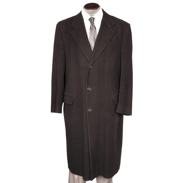 Vintage Mens Cashmere Coat Black Overcoat Hand Tailored Size L - Poppy's Vintage Clothing