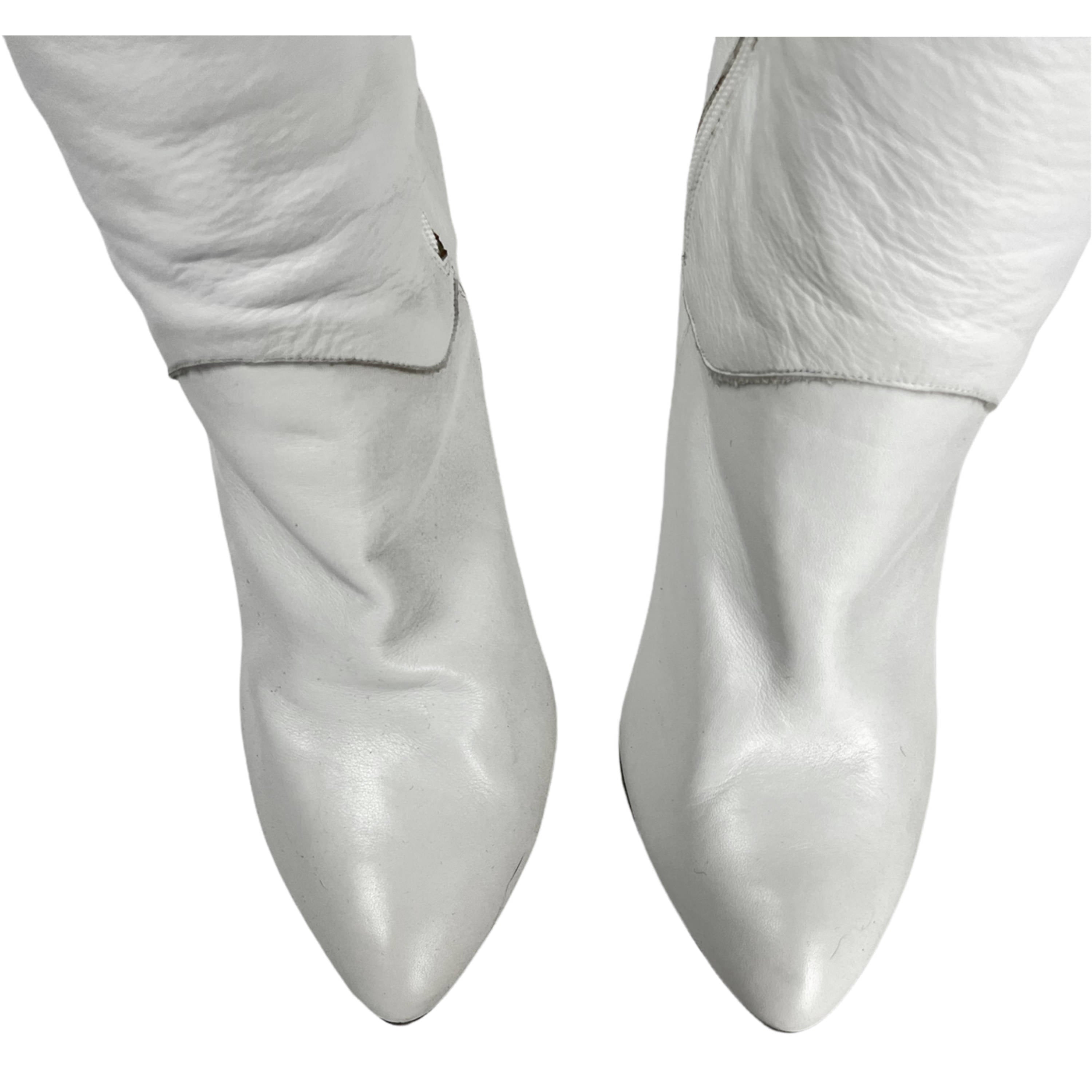 パンツ - 00s archive white boot cut Vintage 1970s Thigh High Boots Italian White Leather 31” T