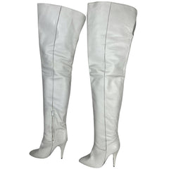 Vintage 1970s Thigh High Boots Italian White Leather 31” T