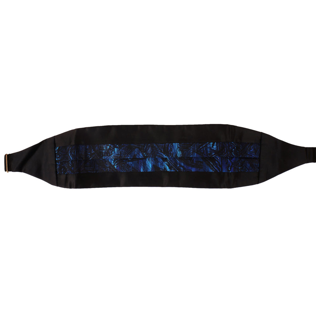 Vintage Tux Cummerbund Blue Abstract Pattern 1960s One Size - Poppy's Vintage Clothing