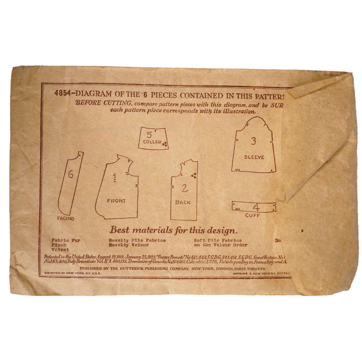 Vintage 1920s Butterick Pattern Ladies Coat 4854 Complete Size 40 Bust - Poppy's Vintage Clothing