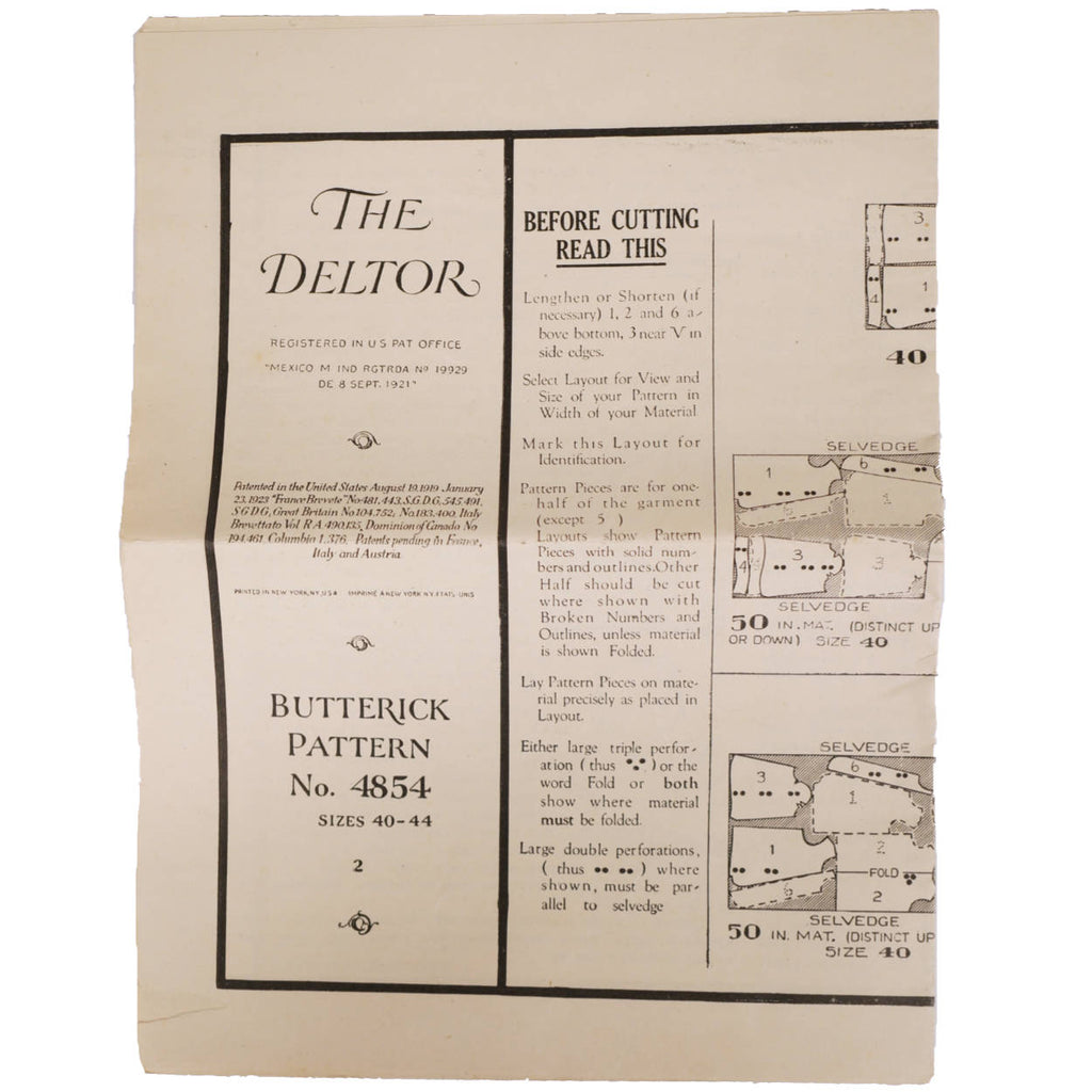 Vintage 1920s Butterick Pattern Ladies Coat 4854 Complete Size 40 Bust - Poppy's Vintage Clothing