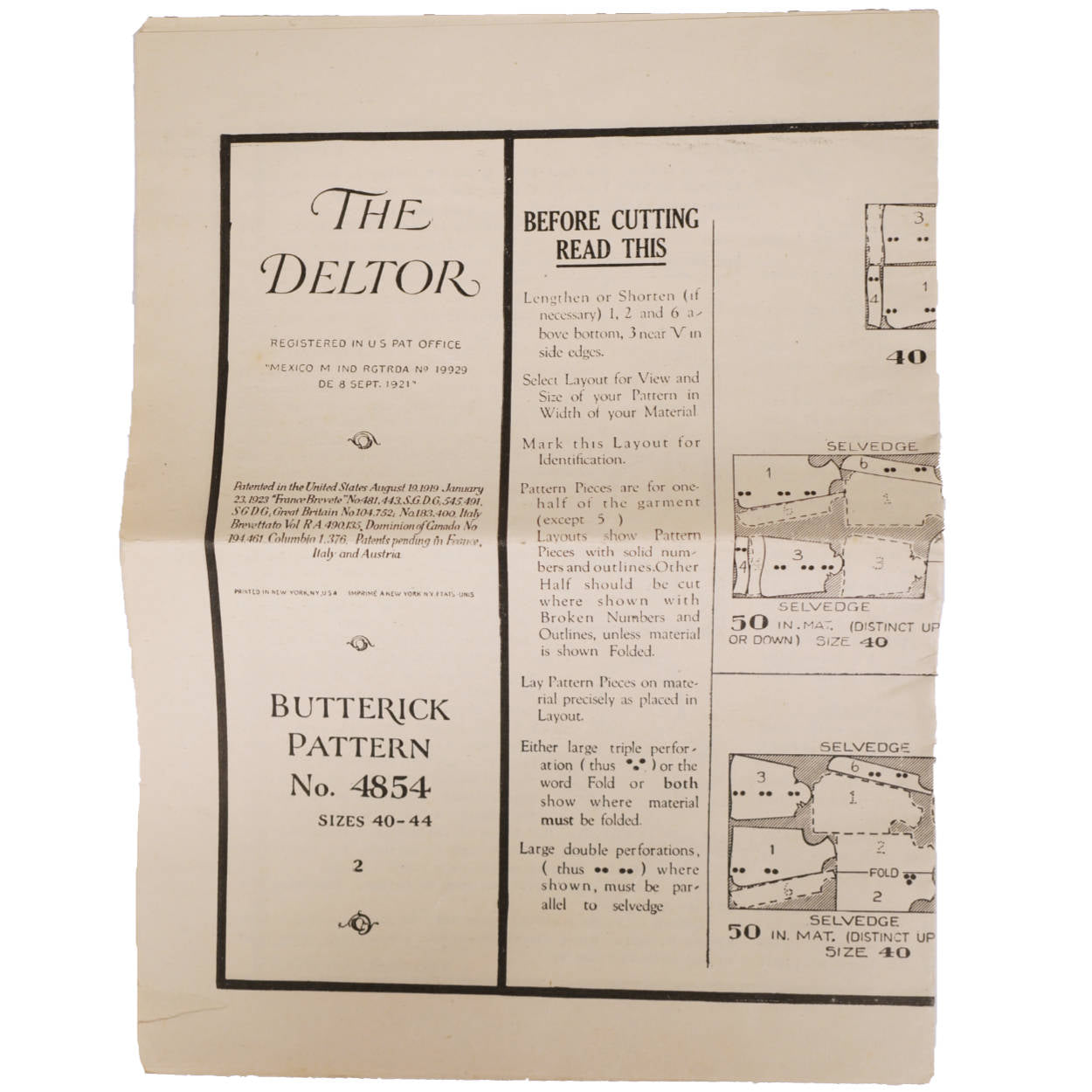 Vintage 1920s Butterick Pattern Ladies Coat 4854 Complete Size 40 Bust - Poppy's Vintage Clothing