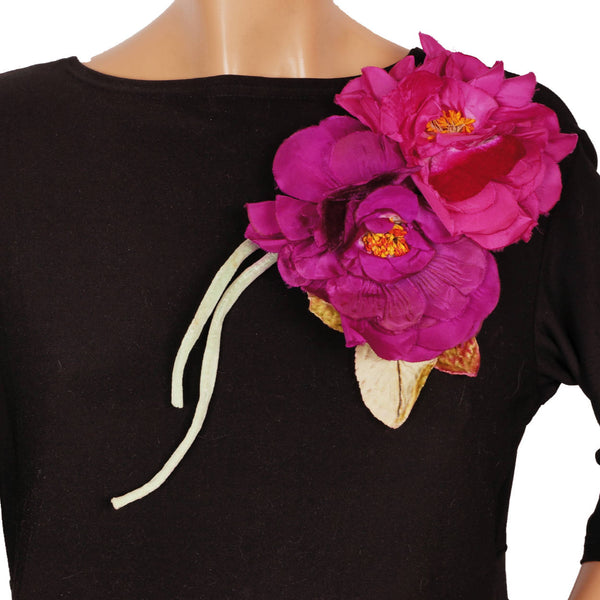Vintage Gallic Rose Silk and Velvet Millinery Double Flower Pink & Violet Large - Poppy's Vintage Clothing
