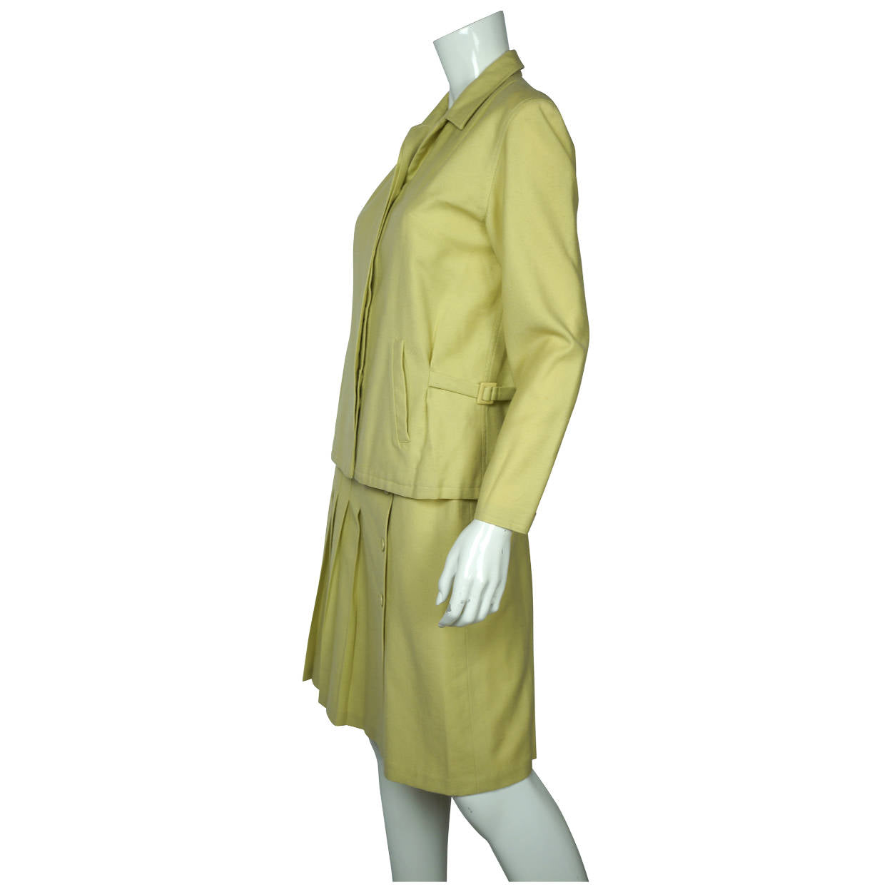 Vintage 1970s Cacharel Paris Skirt Suit Chartreuse Pure Wool Ladies Size M 8 - Poppy's Vintage Clothing