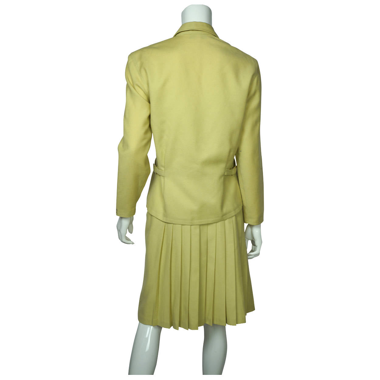 Vintage 1970s Cacharel Paris Skirt Suit Chartreuse Pure Wool Ladies Size M 8 - Poppy's Vintage Clothing