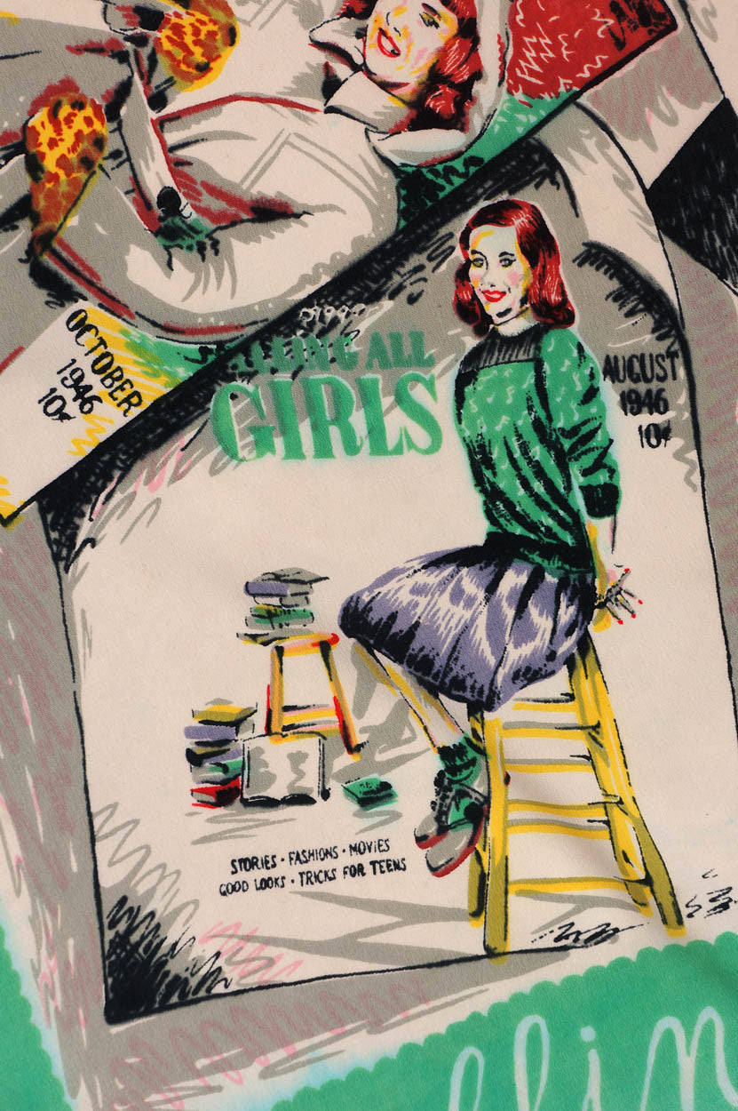 Vintage 1940s Novelty Print Scarf Calling All Girls Magazine Covers - Poppy's Vintage Clothing