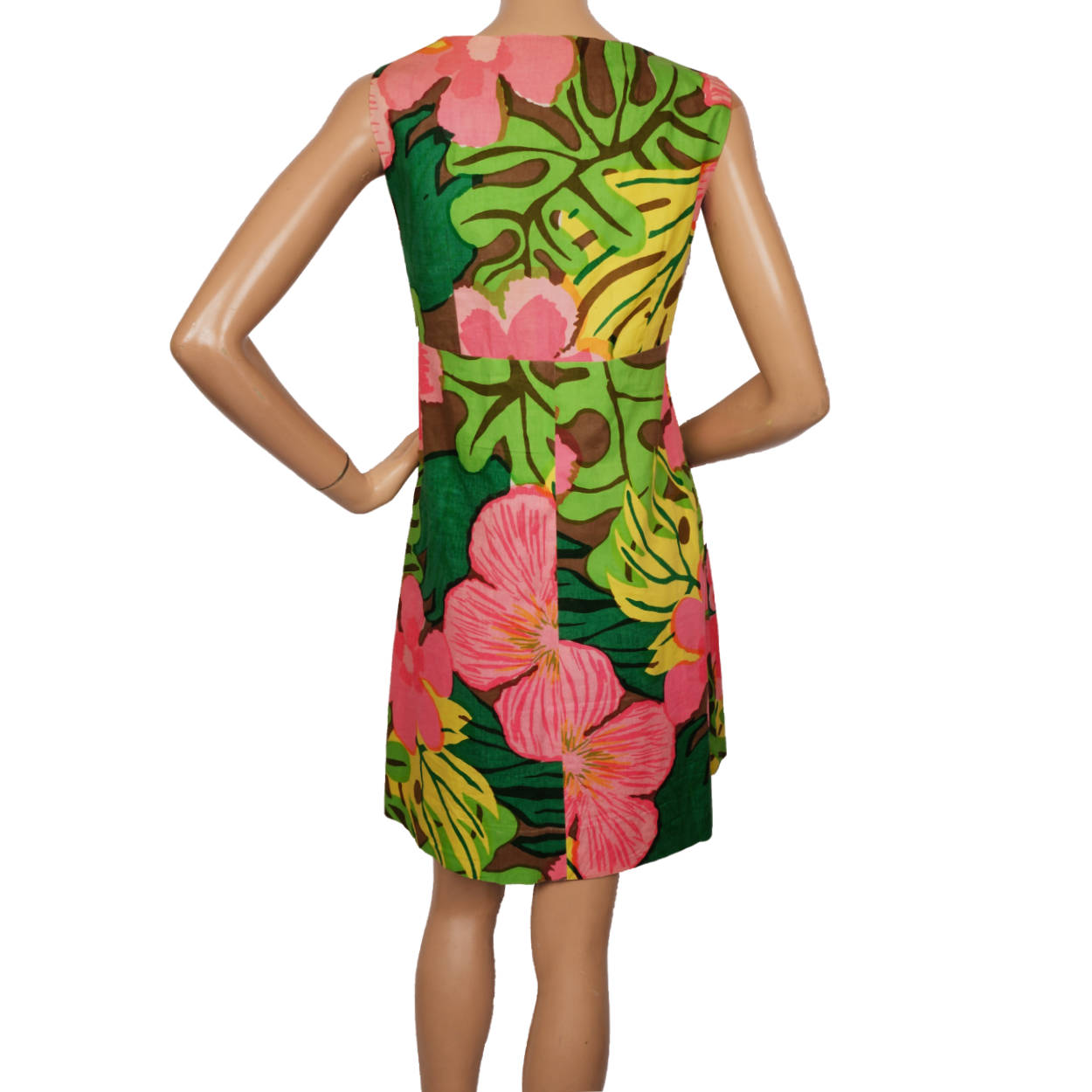 Vintage 1960s Bold Floral Print Cotton Dress By Calypso Jamaica Size 14 Colorful - Poppy's Vintage Clothing