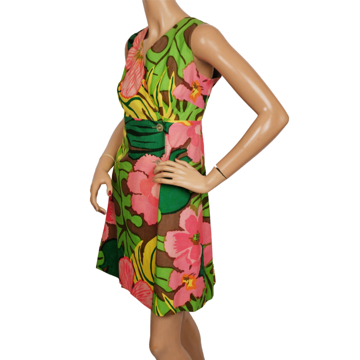 Vintage 1960s Bold Floral Print Cotton Dress By Calypso Jamaica Size 14 Colorful - Poppy's Vintage Clothing