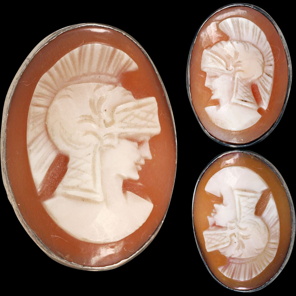 Vintage Silver Cufflinks - Centurion Carved Cameos - Poppy's Vintage Clothing