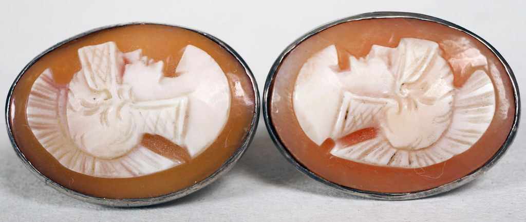 Vintage Silver Cufflinks - Centurion Carved Cameos - Poppy's Vintage Clothing