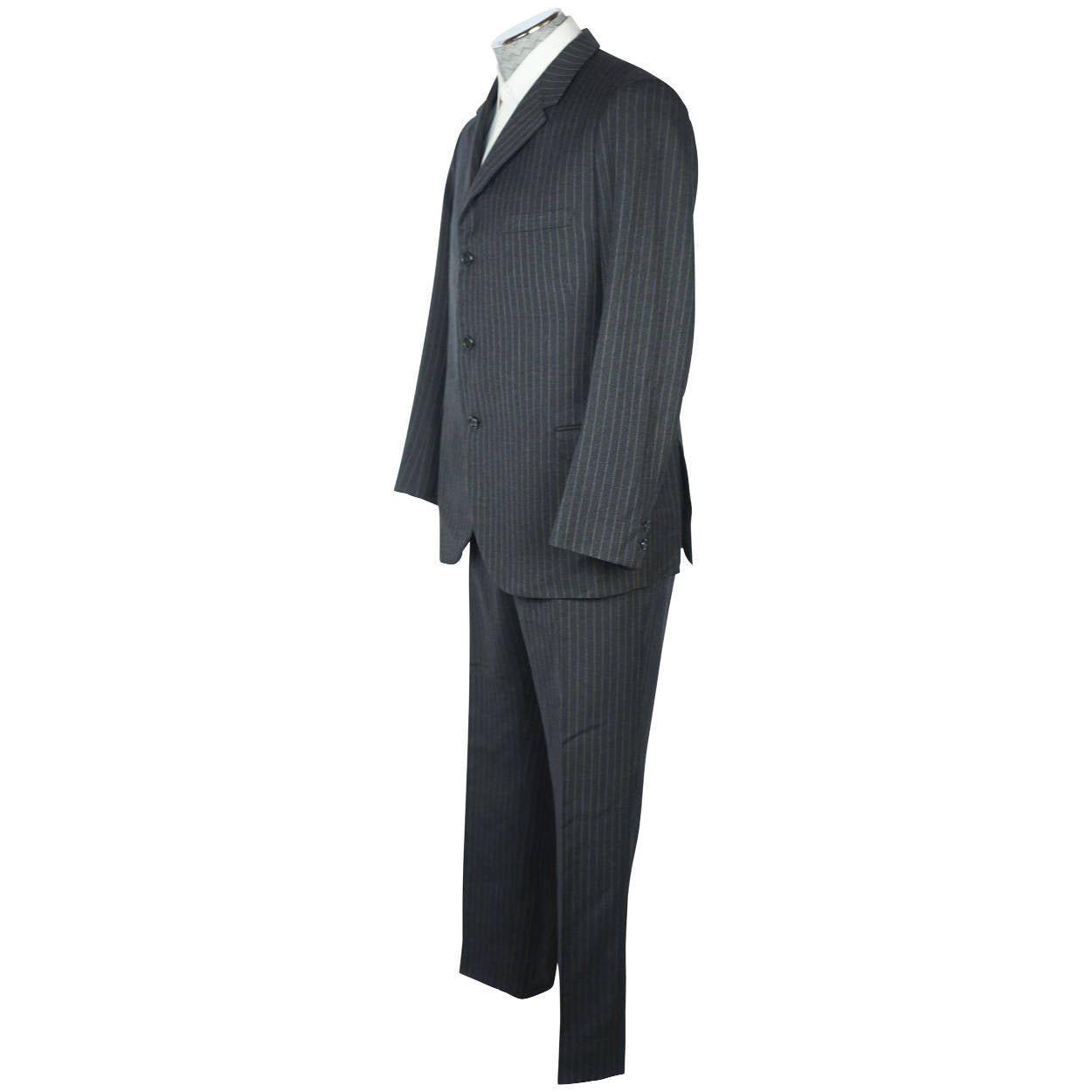 Vintage 1960s Mens Suit Charcoal Grey w Pinstripe Custom Tailor Dated 1967 Sz M - Poppy's Vintage Clothing