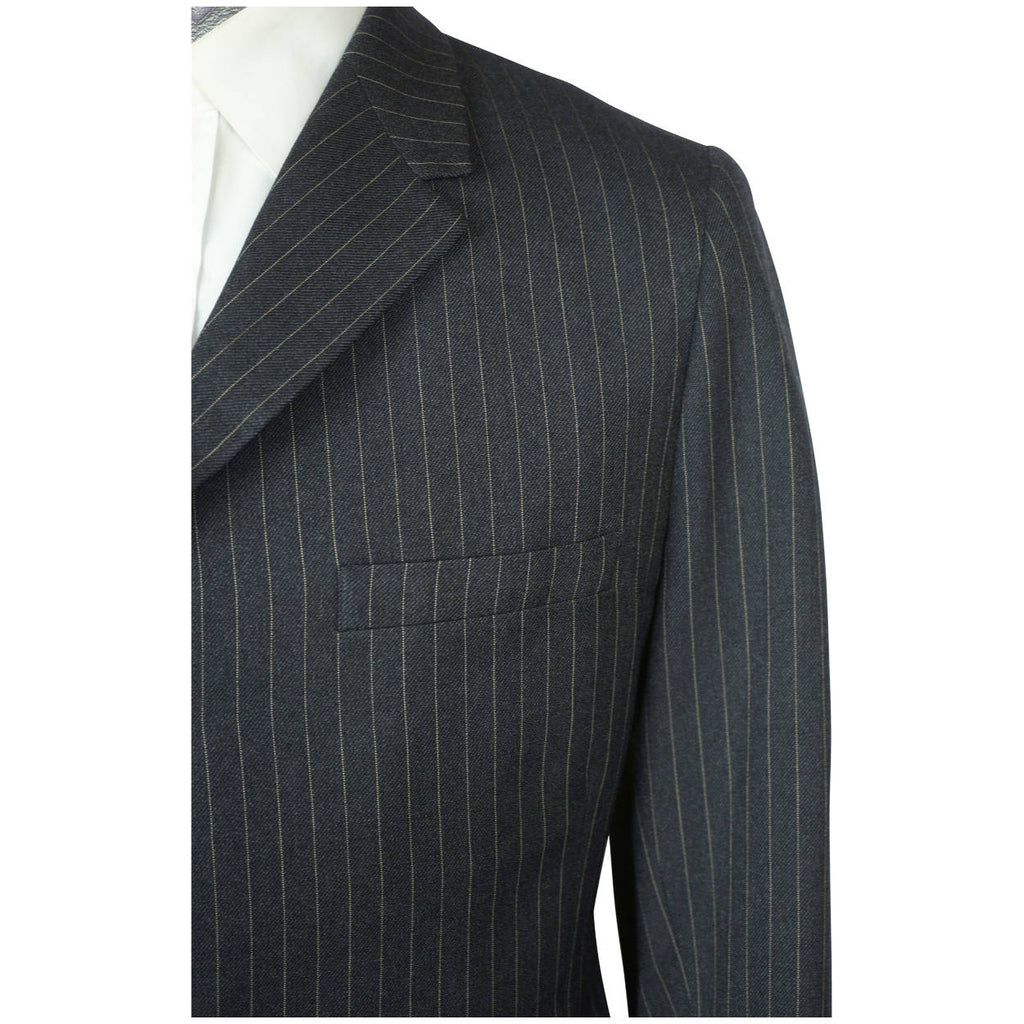 Vintage 1960s Mens Suit Charcoal Grey w Pinstripe Custom Tailor Dated 1967 Sz M - Poppy's Vintage Clothing