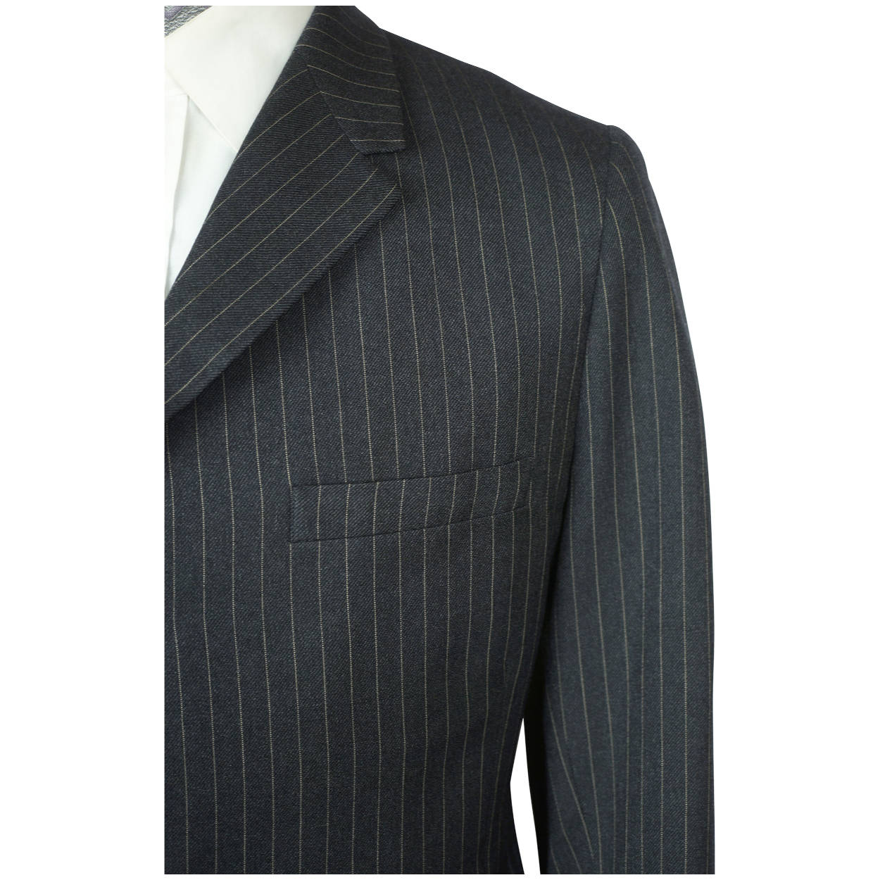 Vintage 1960s Mens Suit Charcoal Grey w Pinstripe Custom Tailor Dated 1967 Sz M - Poppy's Vintage Clothing