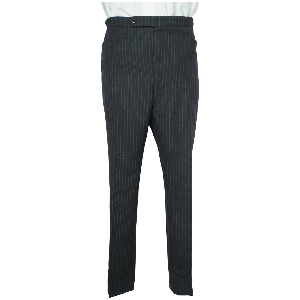 Vintage 1960s Mens Suit Charcoal Grey w Pinstripe Custom Tailor Dated 1967 Sz M - Poppy's Vintage Clothing