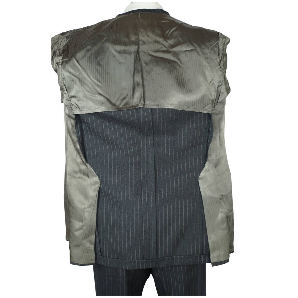 Vintage 1960s Mens Suit Charcoal Grey w Pinstripe Custom Tailor Dated 1967 Sz M - Poppy's Vintage Clothing