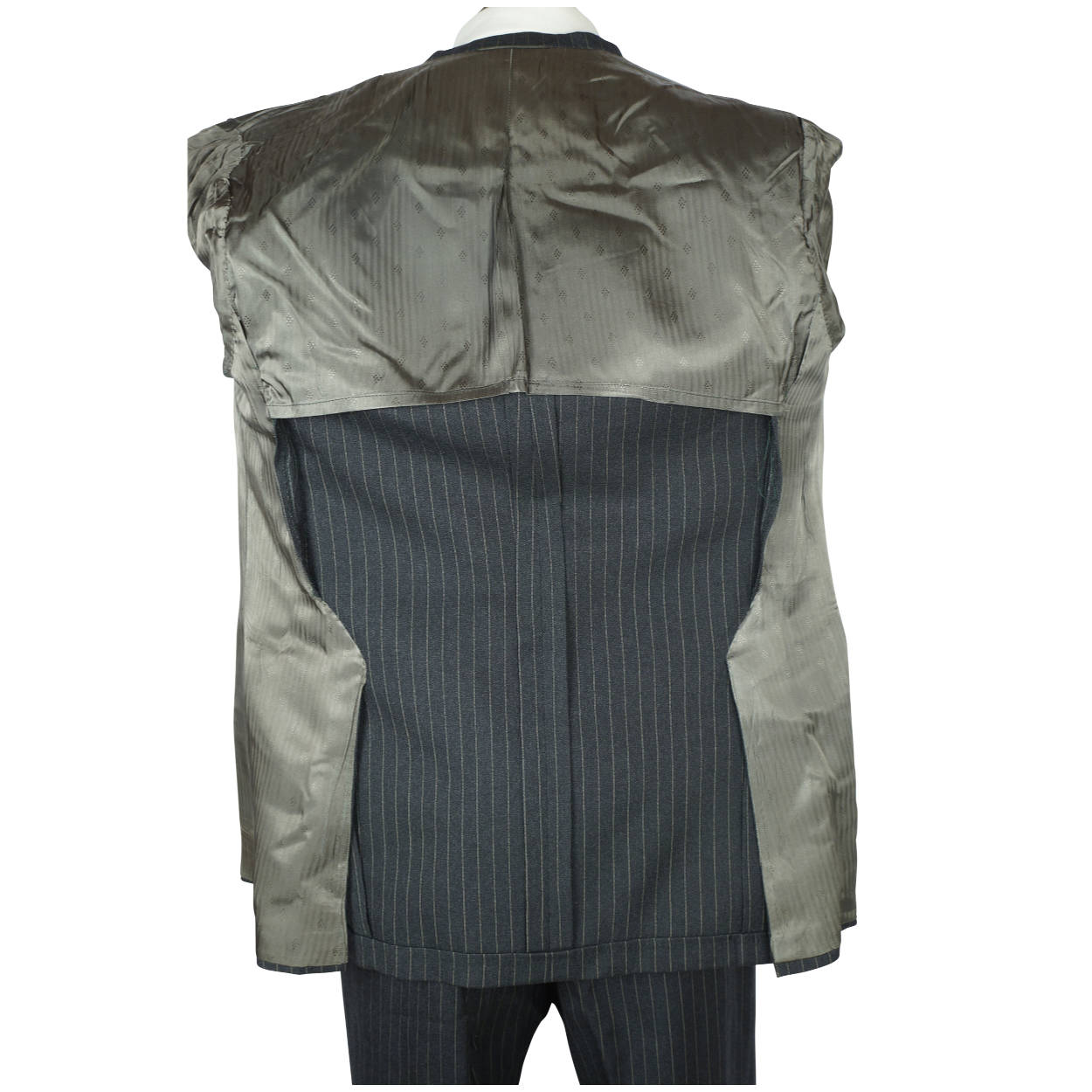 Vintage 1960s Mens Suit Charcoal Grey w Pinstripe Custom Tailor Dated 1967 Sz M - Poppy's Vintage Clothing
