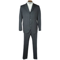 Vintage 1960s Mens Suit Charcoal Grey w Pinstripe Custom Tailor Dated 1967 Sz M - Poppy's Vintage Clothing