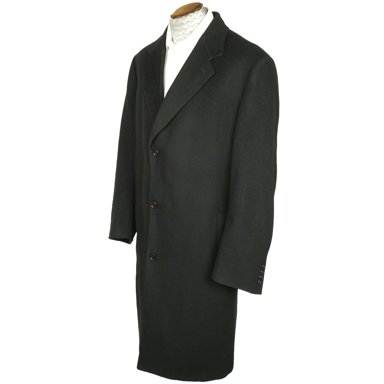 Vintage Mens Topcoat Overcoat 100% Pure Italian Cashmere Black Coat Size 44R - Poppy's Vintage Clothing