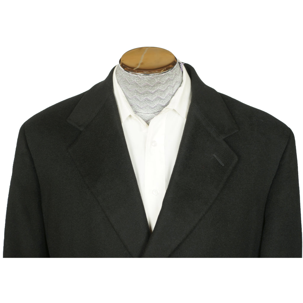 Vintage Mens Topcoat Overcoat 100% Pure Italian Cashmere Black Coat Size 44R - Poppy's Vintage Clothing