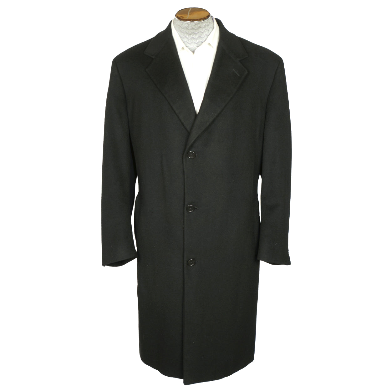 Vintage Mens Topcoat Overcoat 100% Pure Italian Cashmere Black Coat Size 44R - Poppy's Vintage Clothing