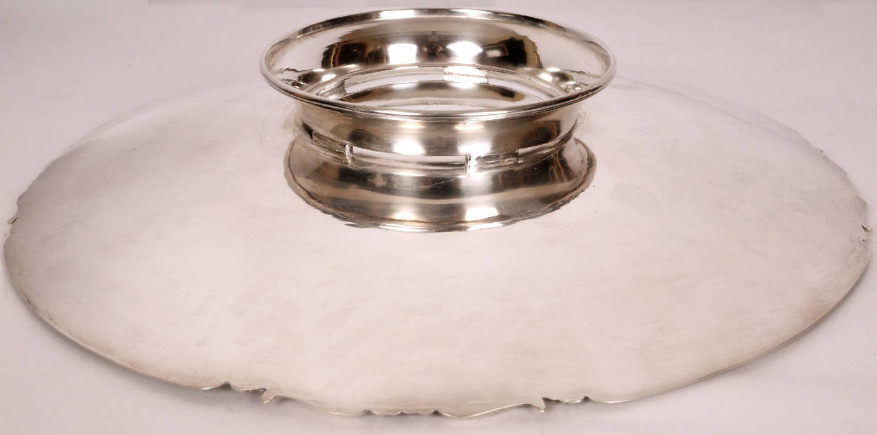 CARL POUL PETERSEN Canadian Sterling Silver Footed Cake Salver SERVING TRAY 12 Inch 750 grams - Poppy's Vintage Clothing