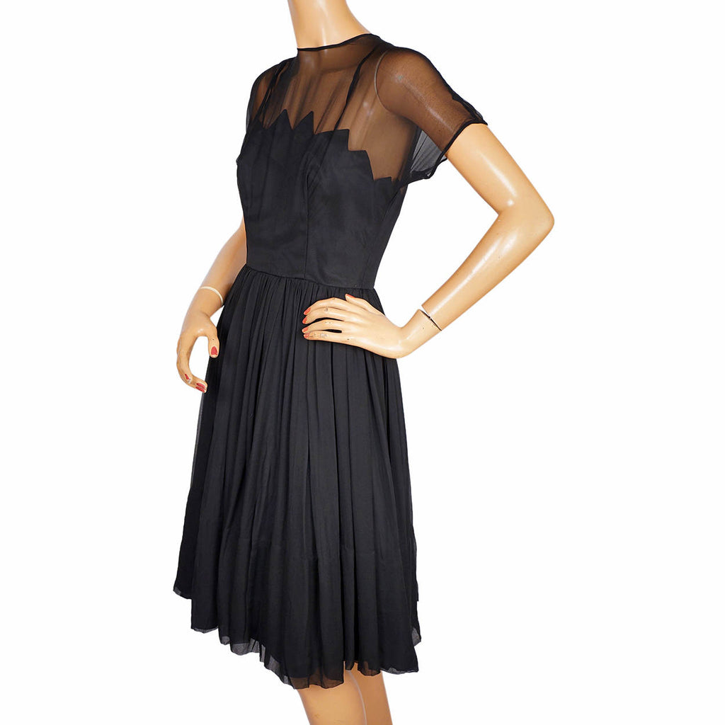 Vintage 1960s Black Chiffon Cocktail Dress Carol Robins XS - Poppy's Vintage Clothing