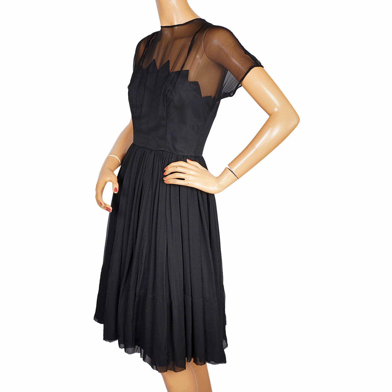 Vintage 1960s Black Chiffon Cocktail Dress Carol Robins XS - Poppy's Vintage Clothing