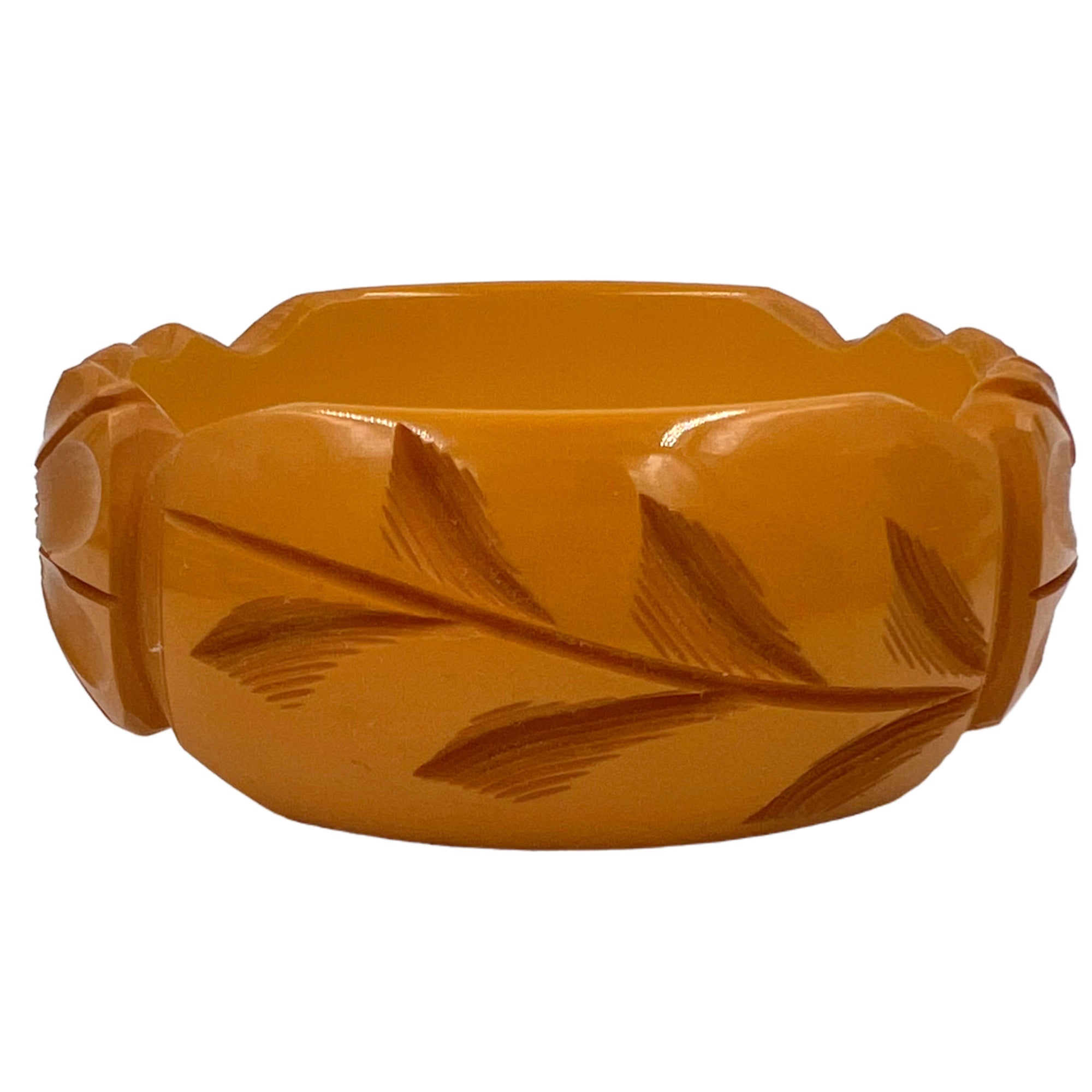 Vintage Deeply Carved Bakelite Bangle Opaque Butterscotch