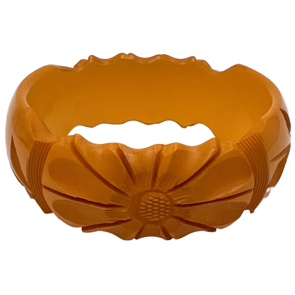Vintage Deeply Carved Bakelite Bangle Opaque Butterscotch