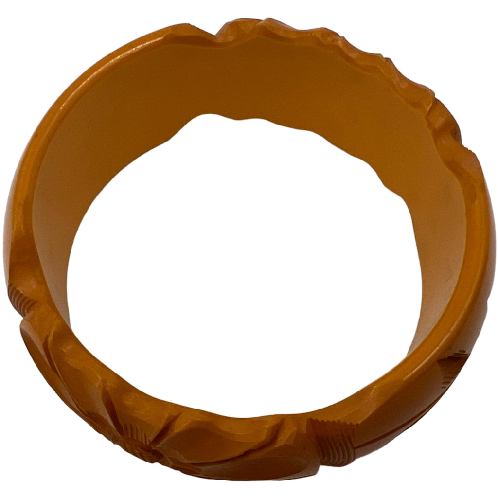 Vintage Deeply Carved Bakelite Bangle Opaque Butterscotch