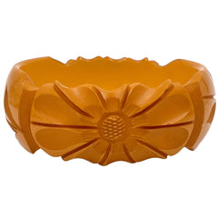 Vintage Deeply Carved Bakelite Bangle Opaque Butterscotch