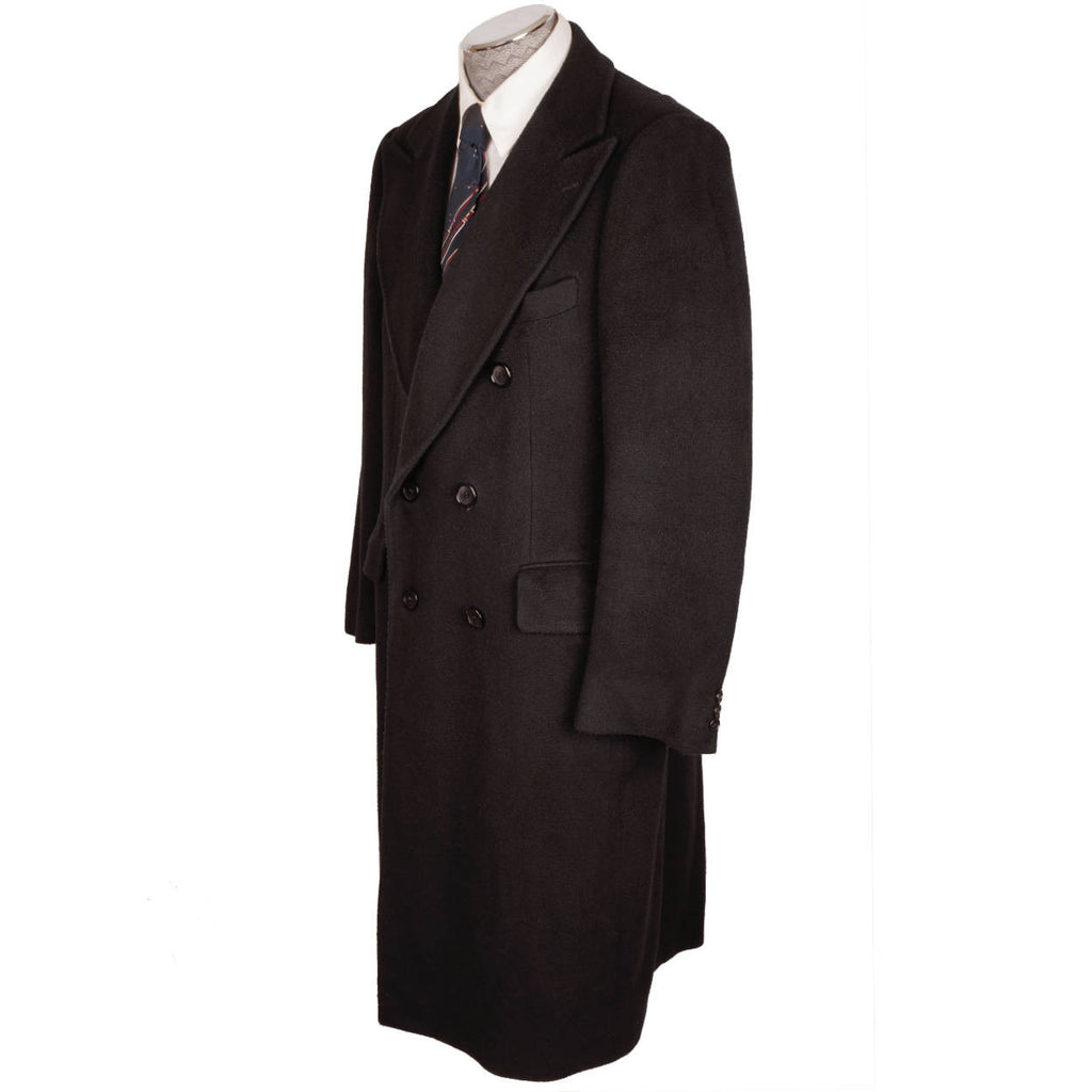 Vintage Mens Cashmere Coat Navy Blue Overcoat 1980s Made in Belgium Size M - Poppy's Vintage Clothing